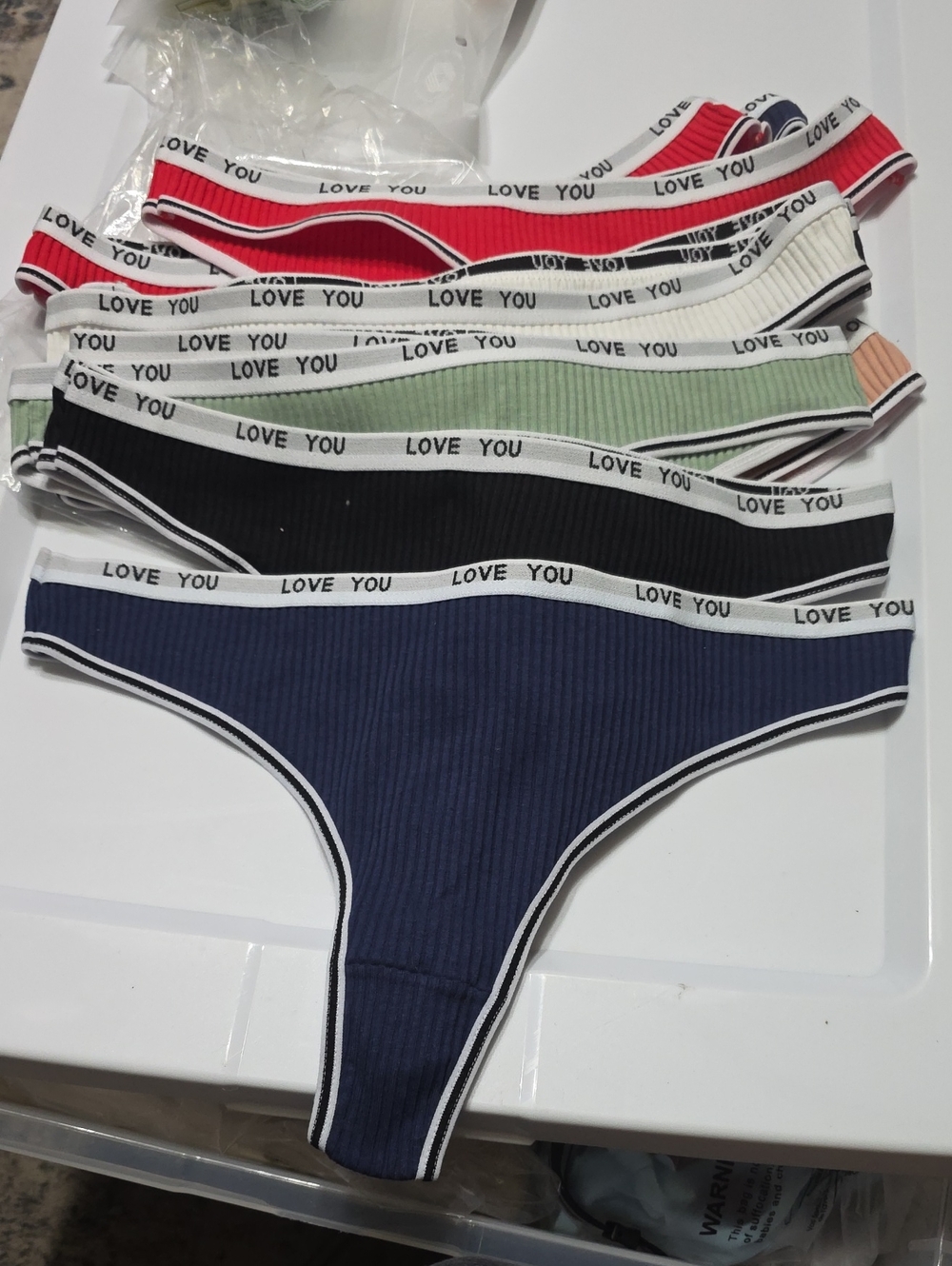 LOVE YOU Ribbed Women's Bikini Panties - Navy and Assorted Colors
